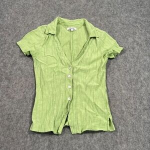 Madewell Seedling Green Notch‎ V-Neck Short Sleeve Button Up Top Women's Size XS